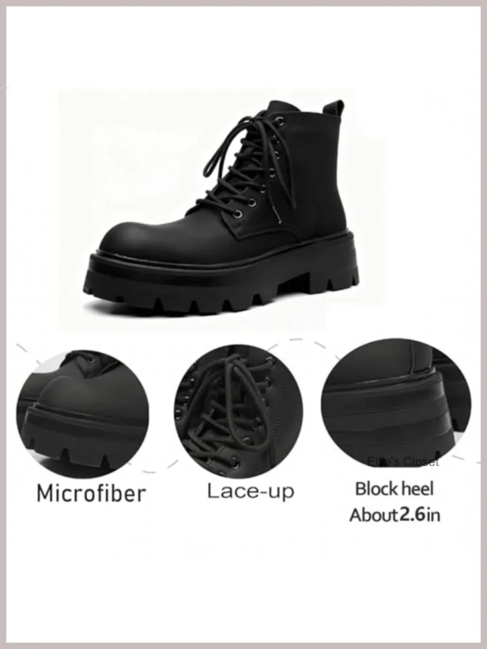 Leather Lace-up Platform Combat Boots Side Zipper Chunky Heel Lug Sole Ankle